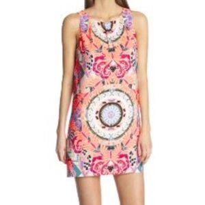 Mara Hoffman Jungle Trip Sleeveless Shift Dress Abstract Bright Coral Medium M